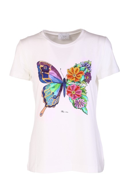 Shop CLIPS  T-shirt: Clips t-shirt con farfalla.
Mezze maniche.
Girocollo.
Vestibilità regolare.
Composizione: 95% viscosa, 5% elastan.. G552 9527-03